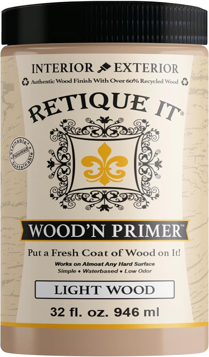 Retique It Wood'n Primer - Paint it then stain it - Stainable Wood Fiber Paint (Light Wood, Large)