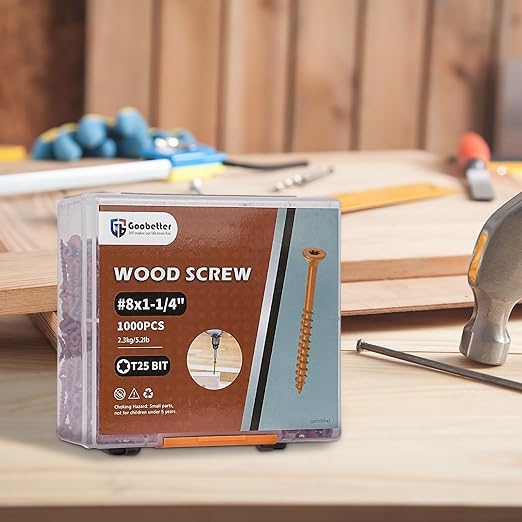 Deck Screws 1-1/4 Inch, 1000 Pcs Wood Screws#8 x 1-1/4", Rust Resistant, Epoxy Coated Exterior Wood Screw, Torx/Star Drive Head Outdoor Screws, Includes 2 Pcs T25 Star Bits, Brown