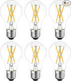 Dimmable E26 LED Bulb 6W, 60 watt Equivalent, A19 Clear Glass LED Light Bulb 5000K Daylight, Vintage LED Edison Bulbs for Ceiling Fan, 90+CRI, 600LM, 6 Pack