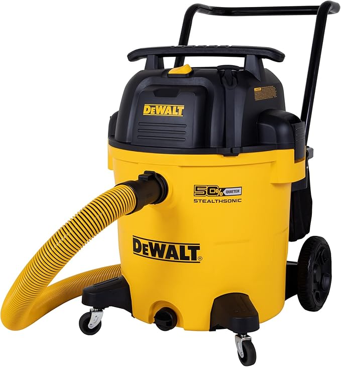 DEWALT 16 Gallon STEALTHSONIC Poly Wet/Dry Vacuum, DXV16P-QTA Noise Reduction Vac, Heavy Duty Shop Vacuum for Jobsite/Workshop, Reduce Motor Noise, Yellow