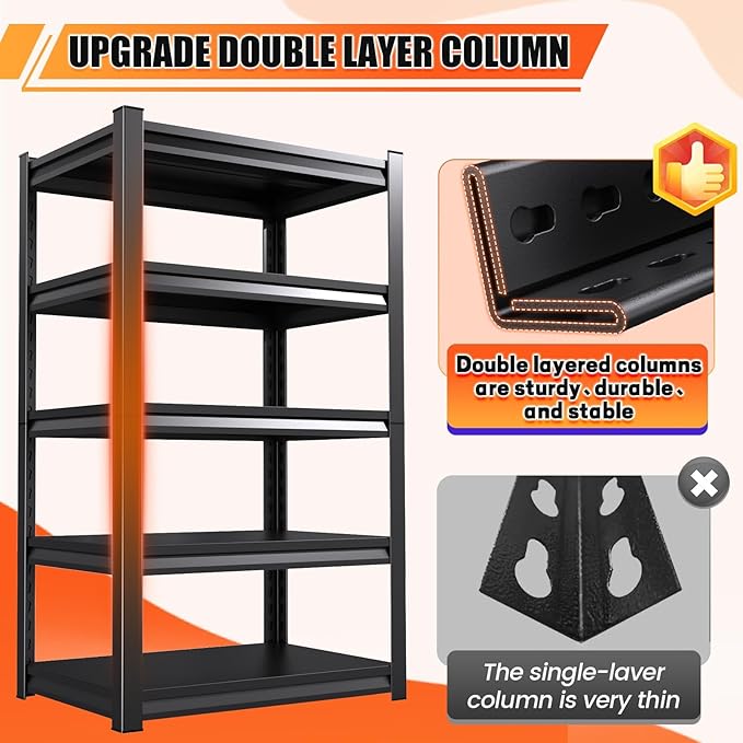 72 ”H Garage Shelving Heavy Duty, Garage Storage Shelves 2500LBS Industrial Shelving Unit, Adjustable Metal Shelving, Steel Garag Organizer, Rack Shelf for Basement, 72 ”H×36”W×12”D