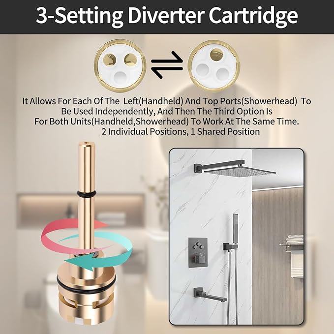 RP51918 3 Setting Diverter Cartridge-3-Setting Diverter Compatible With RP51918 Replacement Part Set,3 Way Shower Diverter Valve,2 Individual Positions, 1 Shared Position, Brass Construction.