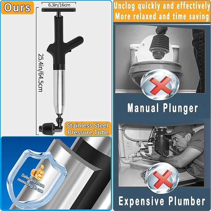 Toilet Plungers for Bathroom, Air Toilet Plunger Drain Blaster with Real-Time Barometer, High Pressure Toilet Plunger Heavy Duty for Bathroom,Kitchen Sink,Floor Drain,Toilet Clogged