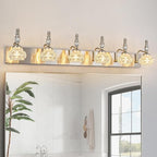 Modern Glass Crystal Vanity Light - Vintage Bathroom Lighting Fixtures Over Mirror, 6 Light Vanity Lights G9 Bulb (43.3 Inch, Nickel)