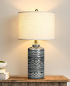 Modern Ceramic Table Lamp, 24.5" Living Room Lamps 3-Way Dimmable Gray Nightstand Lamp with White Shade|Tall Bedside Lamp Desk Decor Lamps for Bedrooms Farmhouse Office End Table Lamps(Bulb Included)