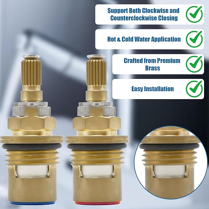 Faucet Cartridges Replacement Parts, Compatible with Kohler K-GP77005-RP & K-GP77006-RP Faucet Ceramic Valve, Hot and Cold Cartridges for Kitchen and Bathroom, 2 Packs, Brass