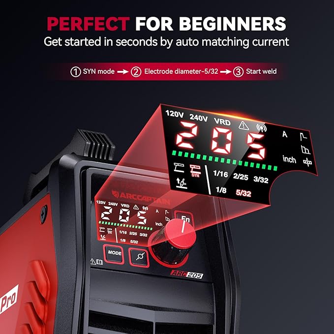ARCCAPTAIN iControl ARC205 Pro Stick Welder, [APP Control] 205Amp ARC/Lift TIG Welding Machine, Large LED Display, IGBT Inverter 120V/240V MMA Welder with Hot Start, Arc force, and Anti-Stick