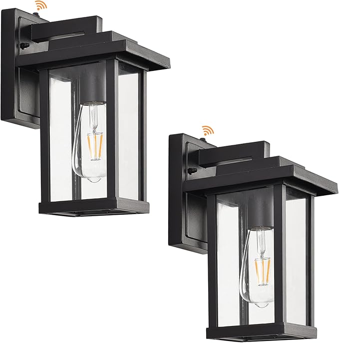 Outdoor Wall Light Fixtures, Modern Exterior Wall Mount Lanterns, Outside Wall Sconces in Black Finish with Clear Glass for Porch Patio Farmhouse, 2-Pack