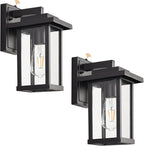Outdoor Wall Light Fixtures, Modern Exterior Wall Mount Lanterns, Outside Wall Sconces in Black Finish with Clear Glass for Porch Patio Farmhouse, 2-Pack