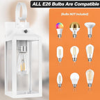 Dusk to Dawn Wall Lights 2 Pack, White Outdoor Light Fixtures, 15 Inch Exterior Wall Sconces Waterproof, Large Outside Lights for House, Modern Wall Lanterns Clear Glass