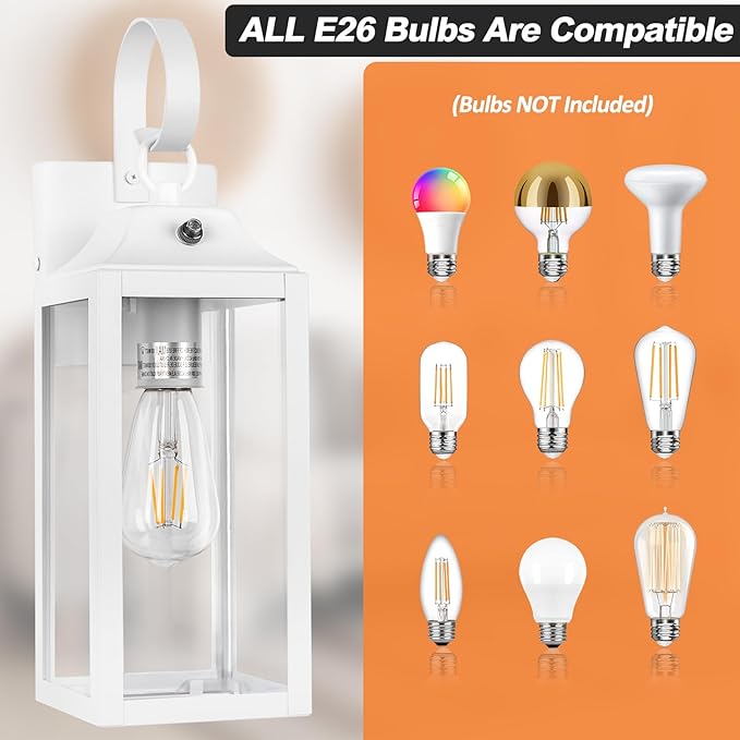 Dusk to Dawn Wall Lights 2 Pack, White Outdoor Light Fixtures, 15 Inch Exterior Wall Sconces Waterproof, Large Outside Lights for House, Modern Wall Lanterns Clear Glass