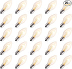 25 Pack Clear Christmas Light Bulbs, E12 Candelabra Base, 5 Watt for String Lights, Replacement C7 Incandescent Bulbs