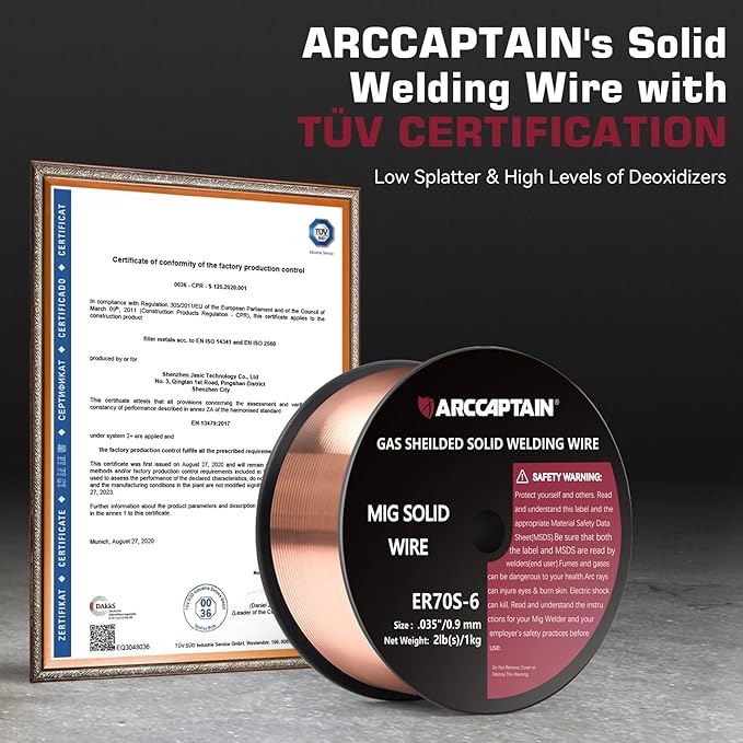 ARCCAPTAIN Mig Welding Wire, 0.035 10Lb Mig Wire ER70S-6 10Lbs Gas Solid Carbon Steel Low Splatter Mig Welding Wire Compatible With Lincoln Miller Forney Harbor Welder 0.09 4.5KG