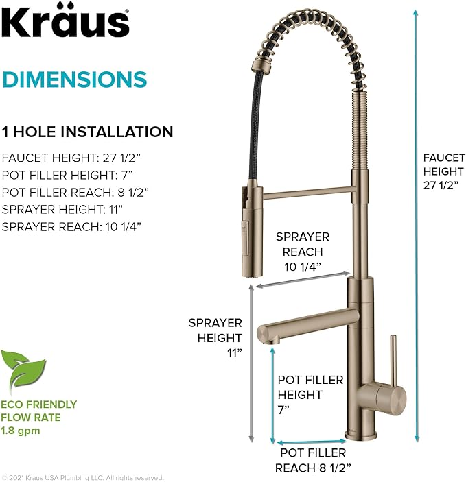KRAUS Artec Pro Commercial Style Pull-Down Single Handle Kitchen Faucet with Pot Filler in Spot Free Antique Champagne Bronze, KPF-1604SFACB