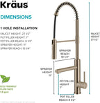 KRAUS Artec Pro Commercial Style Pull-Down Single Handle Kitchen Faucet with Pot Filler in Spot Free Antique Champagne Bronze, KPF-1604SFACB