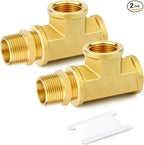 GASHER 2PCS Brass Tee Pipe Fittings, 3/4" NPT Female x 3/4" NPT Female x 3/4" NPT Male Pipe Fittings, Male Run Tee