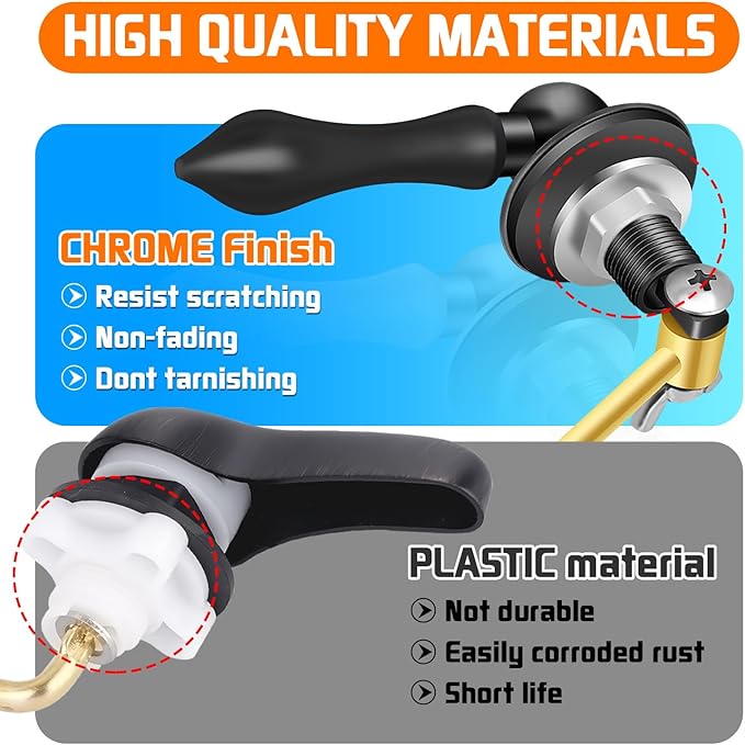 Boltigen Universal Toilet Flush Handle, Front Mount Lever, Fit Most Tanks, Zinc Alloy Black with Gasket and Flapper Chain