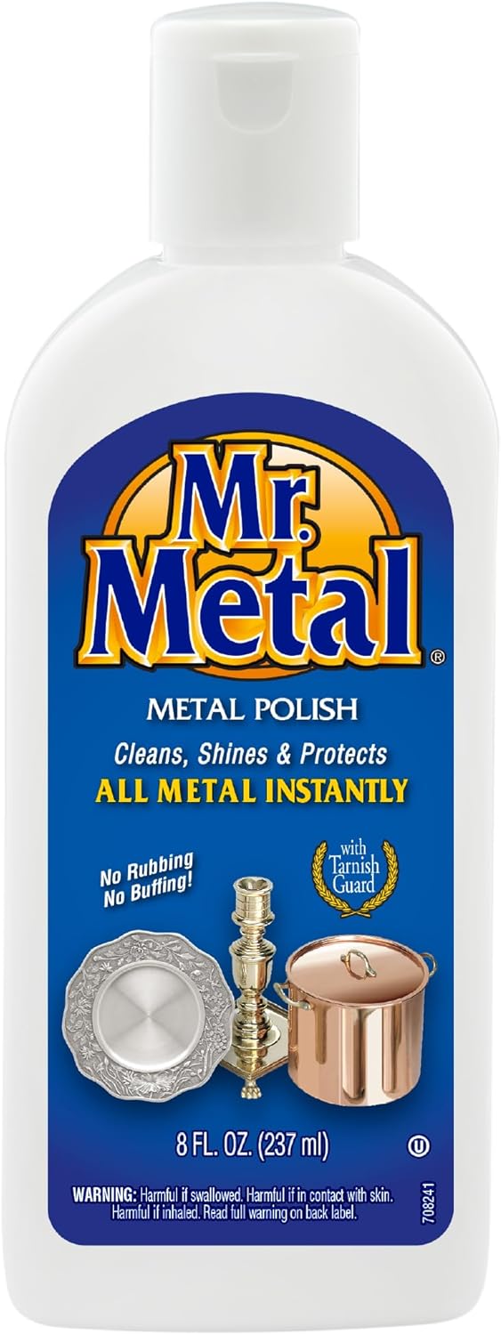 Mr. Metal Metal Polish Liquid All Metal Multipurpose Cleaner, Non-Abrasive, Instant Sterling Silver Cleaner, Brass and Stainless Steel Cleaner, Grime and Tarnish Remover, Chrome Silver Polish, 8 oz