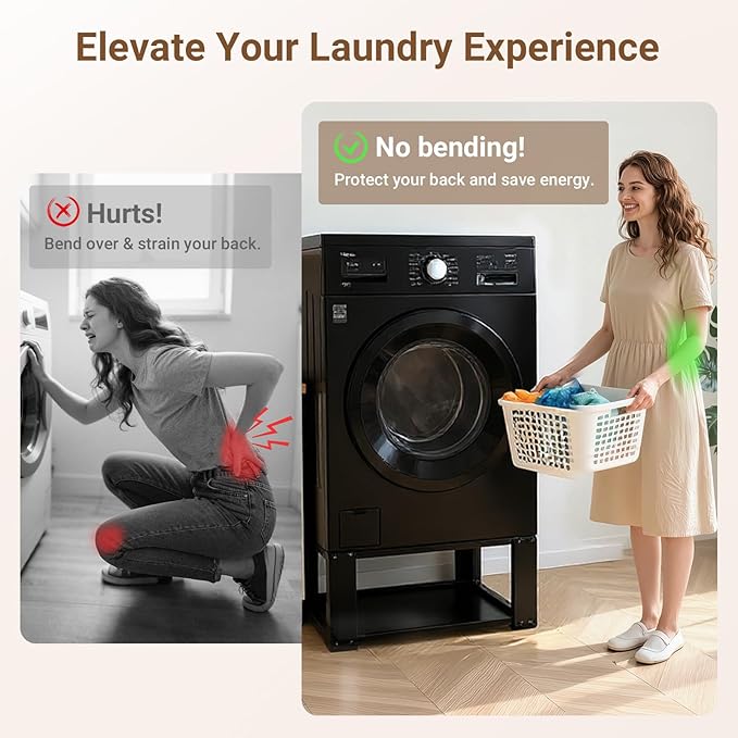 SKM Universal Washer & Dryer Pedestal for 27" & 28" Machines | Heavy-Duty Steel, 700LB Capacity | 15.7" Height, Anti-Slip & Shock-Absorbing, Black