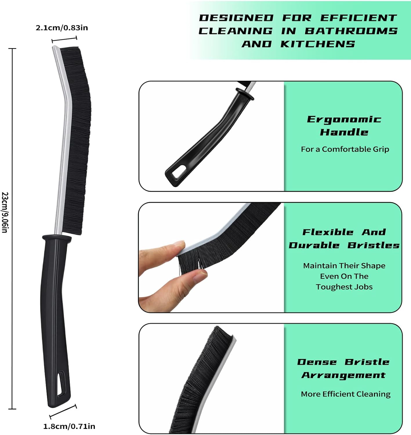 Hard Bristle Crevice Cleaning Brush,Cleaner Scrub Brush Tool for Hard to Reach Tight Space, Home Essentials, Cleaning Supplies for Shower, Bathroom, Kitchen, Toilet, Window (3)