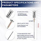 Powered Anode Rod, vattceel Water Heaters Anode Rod Titanium Anode Rod(10-45 Gallon Tank), Electrical Anode Rod,No More Sulfur/Rotten Egg Smell,Prevent Corrosion of Storage Tanks