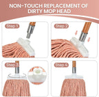 Matthew Cleaning Screw-on Heavy Duty Cotton Wet Mop Replacement Heads(Orange, Large,6 Pack) with 2 Pack Microfiber Cloth for Residential & Commercial Floor Cleaning Use- Fit Standard American Screw