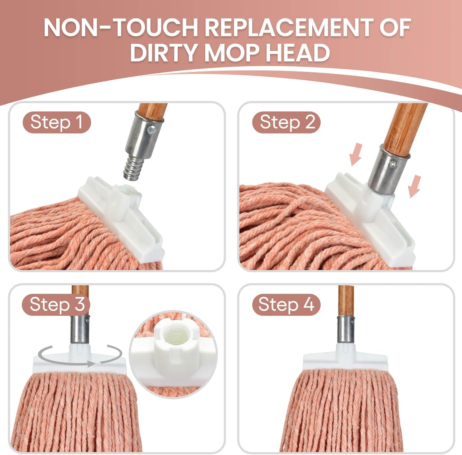 Matthew Cleaning Screw-on Heavy Duty Cotton Wet Mop Replacement Heads(Orange, Large,12 Pack) with 2 Pack Microfiber Cloth for Residential & Commercial Floor Cleaning Use- Fit Standard American Screw