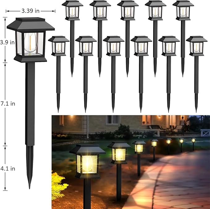 Greluna Solar Lights Outdoor,12 Pack Waterproof Auto On/Off Solar Pathway Lights for Your Garden, Landscape, Path, Yard, Patio, Driveway,Walkway Decor