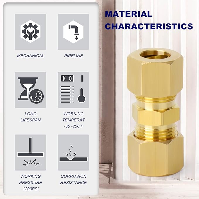 ChillWaves Brass Compression Tube Fitting, 5/8" OD x 5/8" OD Compression Union Connector(2-PACK)