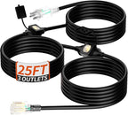 25 FT Outdoor Extension Cord with Multiple Outlets, 16/3 Gauge Heavy Duty Christmas Light Extension Cord Evenly Spaced 3 Outlets Black with Lighted, 16AWG 13AMP 1625W 125V SJTW, ETL Listed