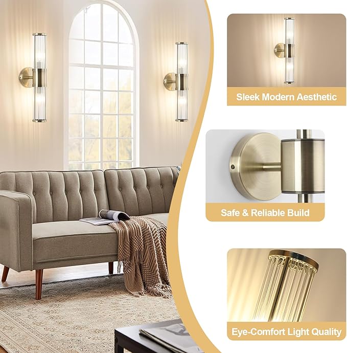 Glass Rods Wall Light Fixture Indoor Antique Bronze Bathroom Vanity Lights Fixtures Beside Mirror Lighting Lamps Up and Down Wall Mounted Light E12 Socket