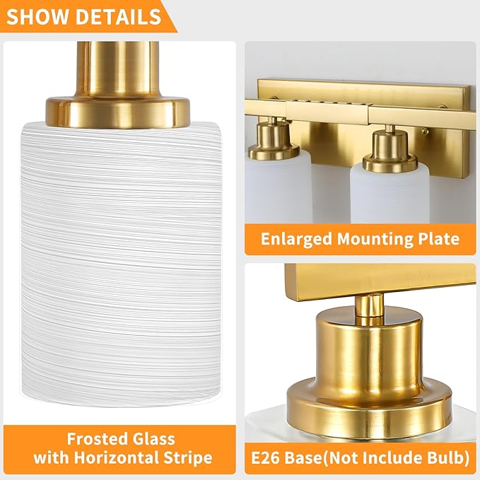 52inch Gold Bathroom Light Fixtures, Modern Bathroom Vanity Light with Milky White Glass Shade, Gold Wall Lamp Sconces for Mirror Bedroom, Living Room Hallway