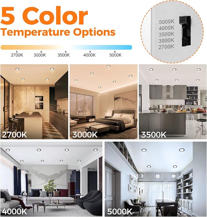 48 Pack Black 6 Inch Led Recessed Lights with Night Light, Canless Ultra Thin Wafer Soffit Recessed Lighting Downlight, Dimmable & 5 Color Temperature Selectable, 12W, ETL