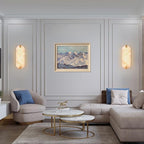 14.17in Alabaster Wall Sconces, Natural Marble Wall Light Set of Two, Modern LED Alabaster Sconces for Living Room Indoor Wall Lamps for Dining Room Stairs Bedroom,Brushed Gold