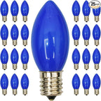 25 Pack C9 Christmas Replacement Light Bulbs, Blue Ceramic Bulbs C9 Vintage Christmas Light for Outdoor Patio Indoor String Lights, C9/E17 Intermediate Base, 7 Watts Night Light, 120 Volt-Bule