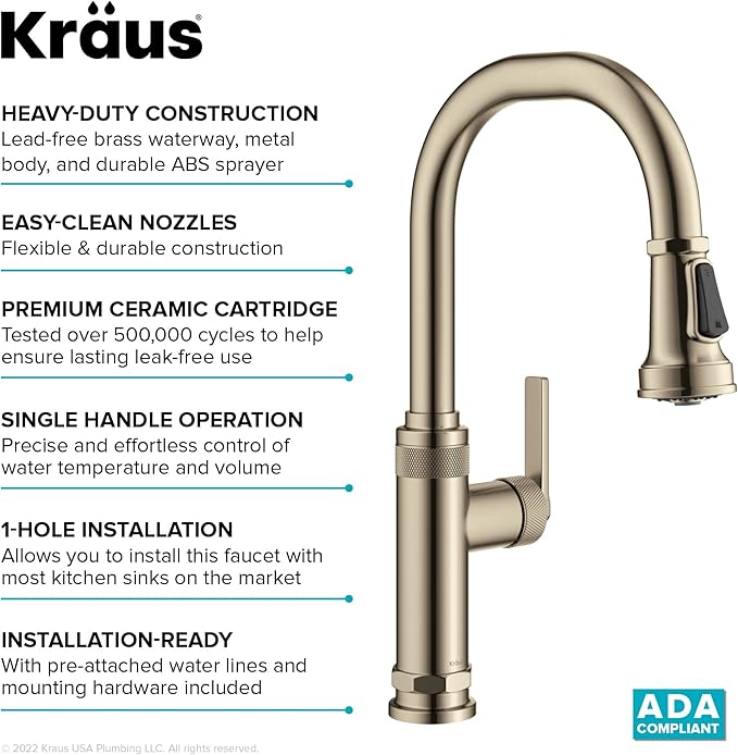 KRAUS Allyn Industrial Pull-Down Single Handle Kitchen Faucet in Spot-Free Antique Champagne Bronze, KPF-4102SFACB