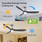 52 inch Ceiling Fan with Light, Outdoor Ceiling Fans for Patios 3 Blade Dimmable Solid Wood Ceiling Fan with Lights, Farmhouse Propeller Ceiling Fans for Indoor, Porch, Exterior, DC Motor