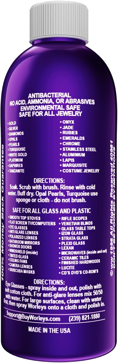 Worley's Wonder Jewelry & Glass Cleaner (16 Ounce Refill Bottle) - Jewelry Cleaner Spray for Gold, Silver, Diamonds, Gemstones, Glass, Marble, Electronics (16.00 Fl Oz (Pack of 20))
