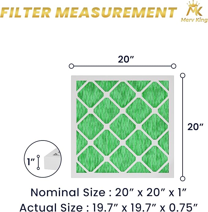 MervKing 20x20x1 Air Filter Actual Size: 19.7" x 19.7" x 0.75" MERV 13 MPR 1500-1900 | MADE IN USA | 12-Pack | Pleated HVAC AC Furnace Replacement
