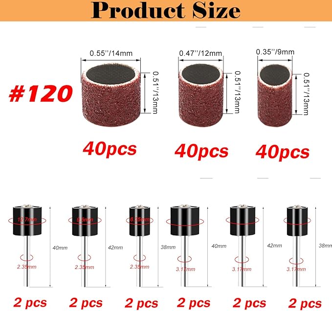 Sanding Drum Set for Dremel Rotary Tools-Includes 120 Aluminum Oxide Sanding Sleeves for Drum Sanders(120Grit) and 12 Drum Mandrels-Sanding Bits Tool Accessories with Box
