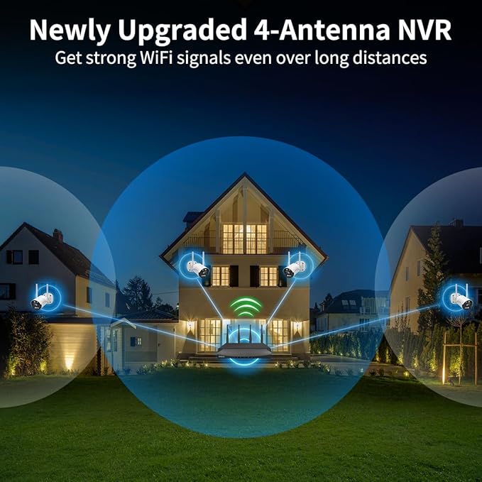 《130°Wide Angle & Two-Way Audio》Wireless Security Camera System Outdoor, WiFi Cameras Systems,Video Surveillance DVR Kits