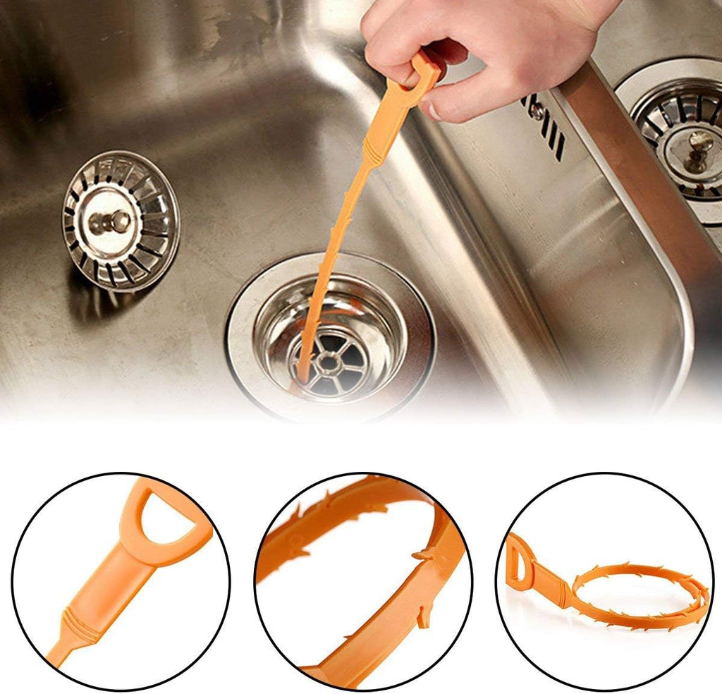 Omont 6 Pack Drain Hair Remover, 24 Inch Flexible Sink Snake Tool for Clogged Pipes and Tubes, Orange Drain Cleaner