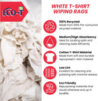 10 lb Box Eco-T Paint Rags - White T-Shirt Material, 100% Recycled, Eco-Friendly, High Absorbency, Low Lint, Low-Cost, Painting and Cleaning Cloth