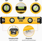 WBE 4-Piece Heavy Duty Torpedo Level Set, 12", 20", 40" Spirit Level with Magnetic, Shock-Proof Aluminum Alloy Levels with Carrying Bag, Bubble Vials Ruler for 45°/90°/180° Degree(4 PACK)