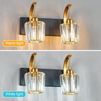 Modern Bathroom Vanity Light, 2-Light Black Gold Wall Sconce with Crystal Accents, Over Mirror Bathroom Lighting Fixture, 13.77" Long Dimmable Vanity Lamp for Makeup, Easy Installation