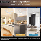 52 Inch Ceiling Fans with Lights, Remote Control 5 Blade Ceiling Fan for Bedroom Living Room Kitchen,24W 3CCT Dimmable, Dual Color 6 Speed Reversible Quiet DC Motor White/Wood Grain