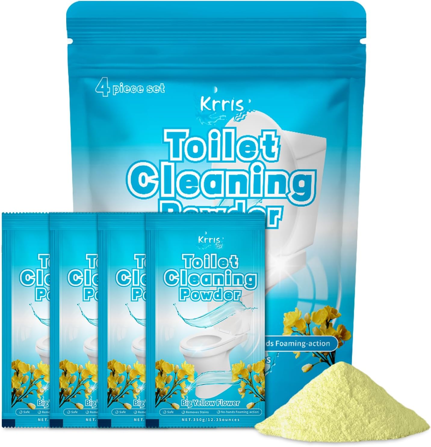 Toilet Bowl Cleaner Powder - Self-Activating Toilet Cleaner for Stubborn Stains & Limescale, Deep Cleaning Foam with Daylily Fragrance, Safe Toilet Cleaning Supplies (4 Packs × 3 oz)