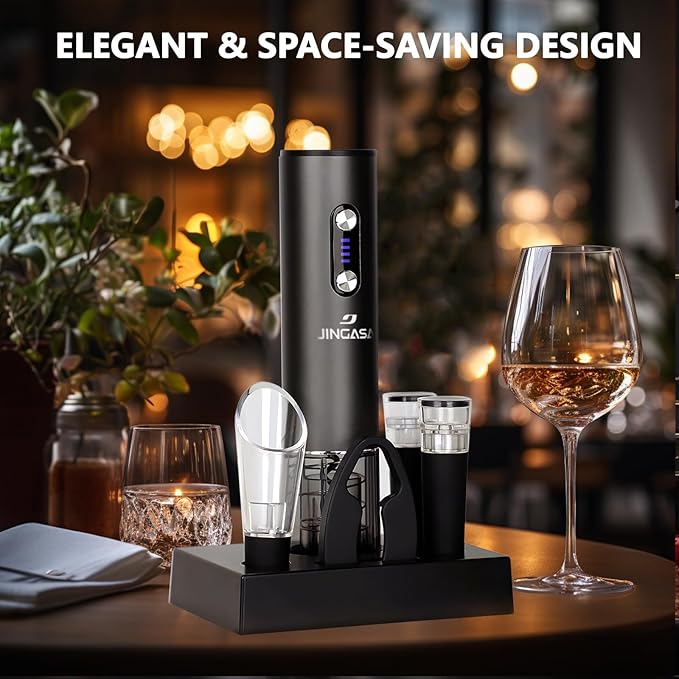 Electric Wine Opener Set – Rechargeable Wine Bottle Opener Kit with Foil Cutter, Vacuum Stoppers, and Wine Pourer – Best Wine Gift Set, Fancy Wine Opener for Wine Lovers and Parties