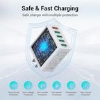 50W USB Wall Charger Block,2Pack 5-Port Charger Fast Charging Block QC 3.0 Multiport Box Brick Cube USB A Wall Plug for iPhone 17/16/15/14 Pro Max Plus, iPad,Galaxy, LG, Moto, Android Phones,AirPorts