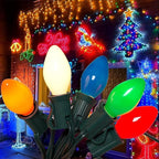SUNSGNE 25 Pack C7 Multicolor Christmas Replacement Bulbs, Vintage Multicolor Ceramic Light Bulbs for C7 Christmas String Lights, E12/C7 Candelabra Base, 5 Watt